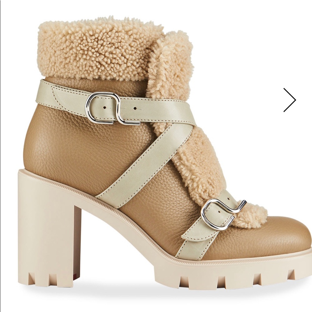 Louboutin Pole Chic Shearling Combat Bootie BNIB